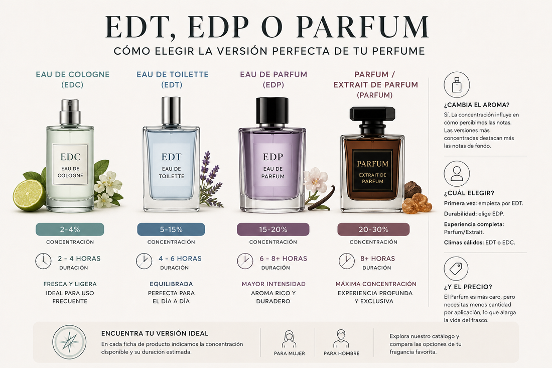 Diferencias entre las versiones EDT, EDP y Parfum de un mismo perfume